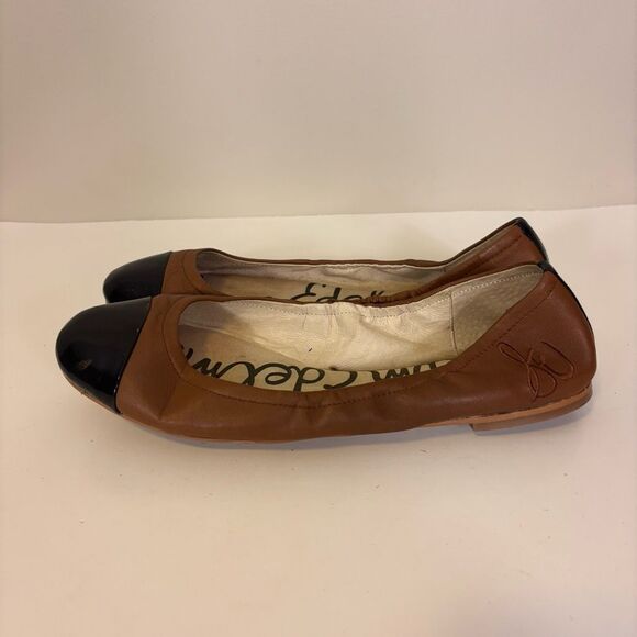 Sam Edelman Brown Leather with Black Cap Toe Flats Size 10 - Picture 3 of 8